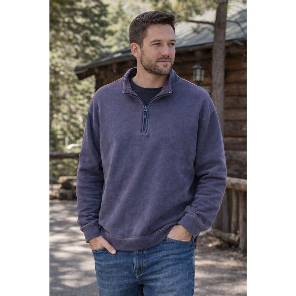 Woolrich Pullover Sweatshirt Mens L  Navy Blue 1/4 Zip Cotton Casual Classic